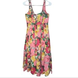 Talbots Pink Floral Sleeveless Pleated Fit N Flare Cotton Dress